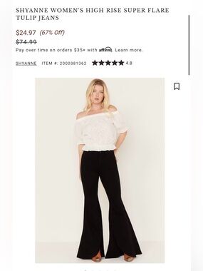 Shyanne High Rise Tulip Hem Super Flare Black Jeans Short Western Retro 27x34L